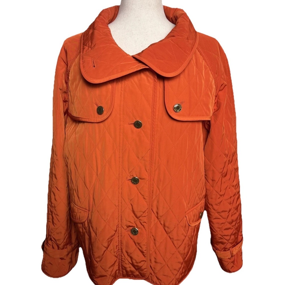 Talbots Quilted Jacket Womens Medium Orange Preppy Classic Colorful